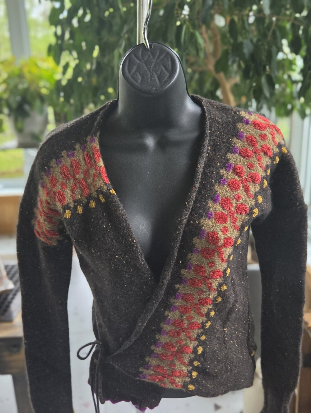 Etro Brown Speckled Knit Sweater with Red & Yellow Flecks